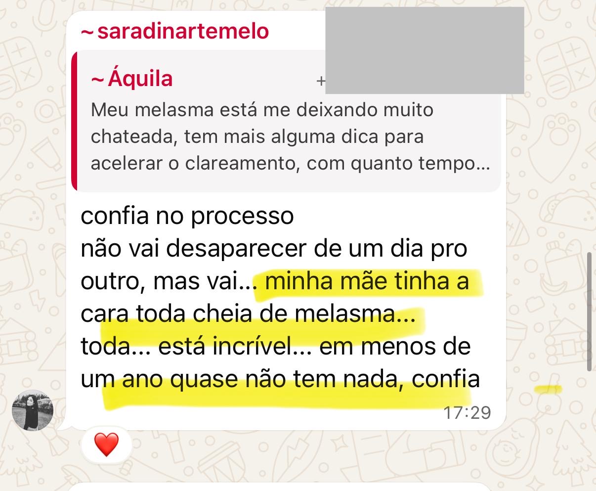 Print de depoimento sobre melasma