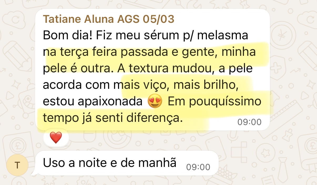 Print de depoimento com relato de melasma