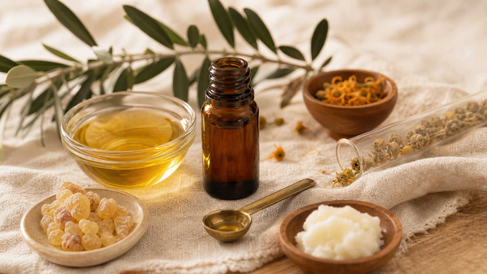 Ingredientes naturais selecionados para o sérum
